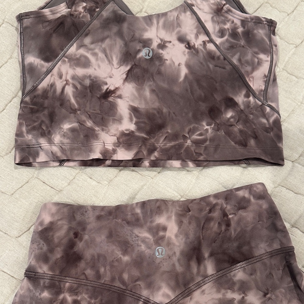 Lululemon Tie-Dye Mauve Sports Bra & High-Rise Leggings Set